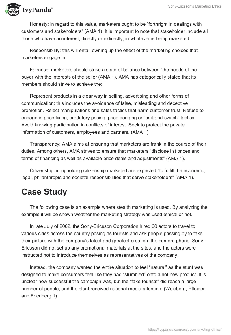 Sony-Ericsson’s Marketing Ethics. Page 2
