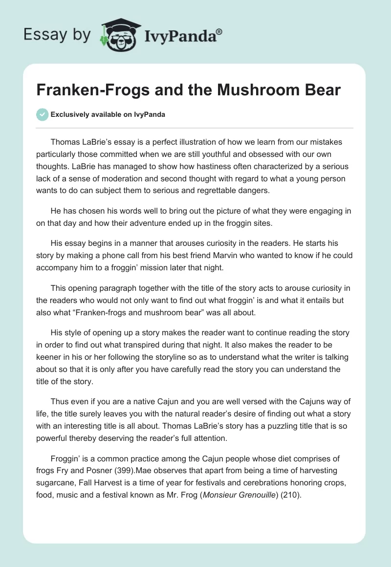 "Franken-Frogs and the Mushroom Bear". Page 1