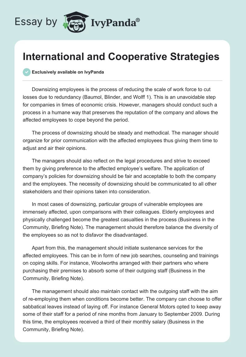 International and Cooperative Strategies. Page 1