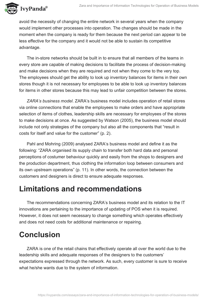 Zara and Importance of Information Technologies for Operation of Business Models. Page 3