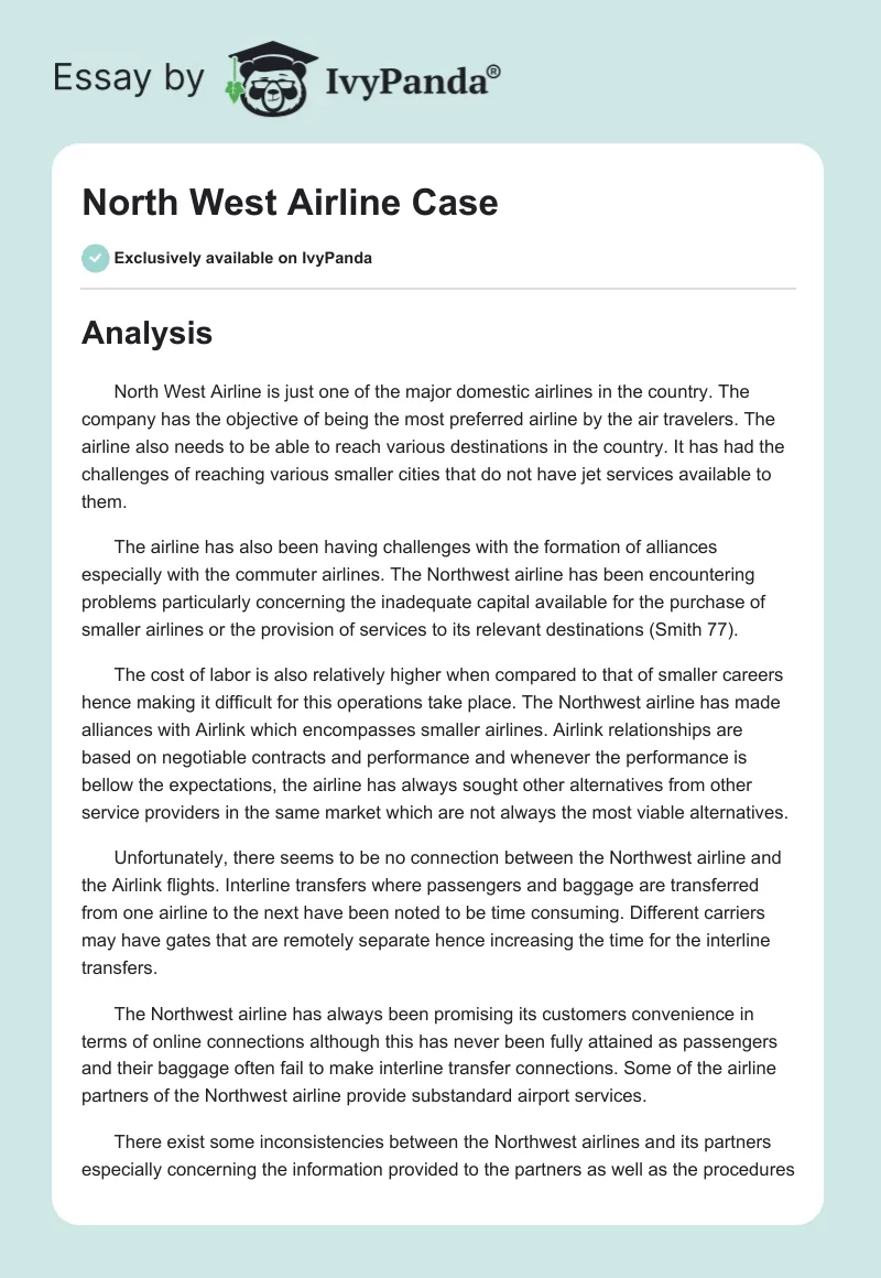 North West Airline Case. Page 1