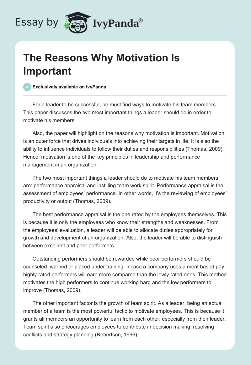 The Reasons Why Motivation Is Important. Page 1