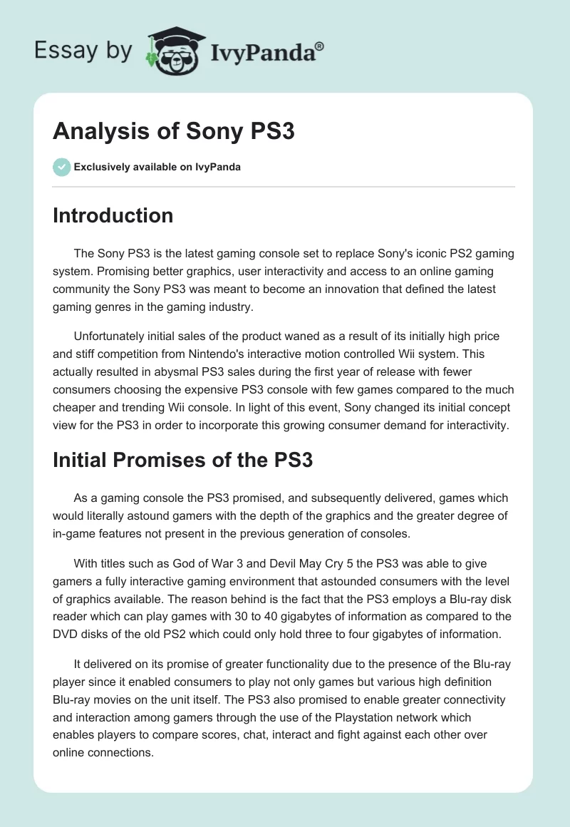 Analysis of Sony PS3. Page 1