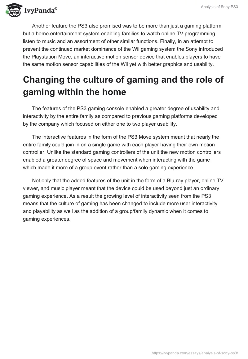 Analysis of Sony PS3. Page 2