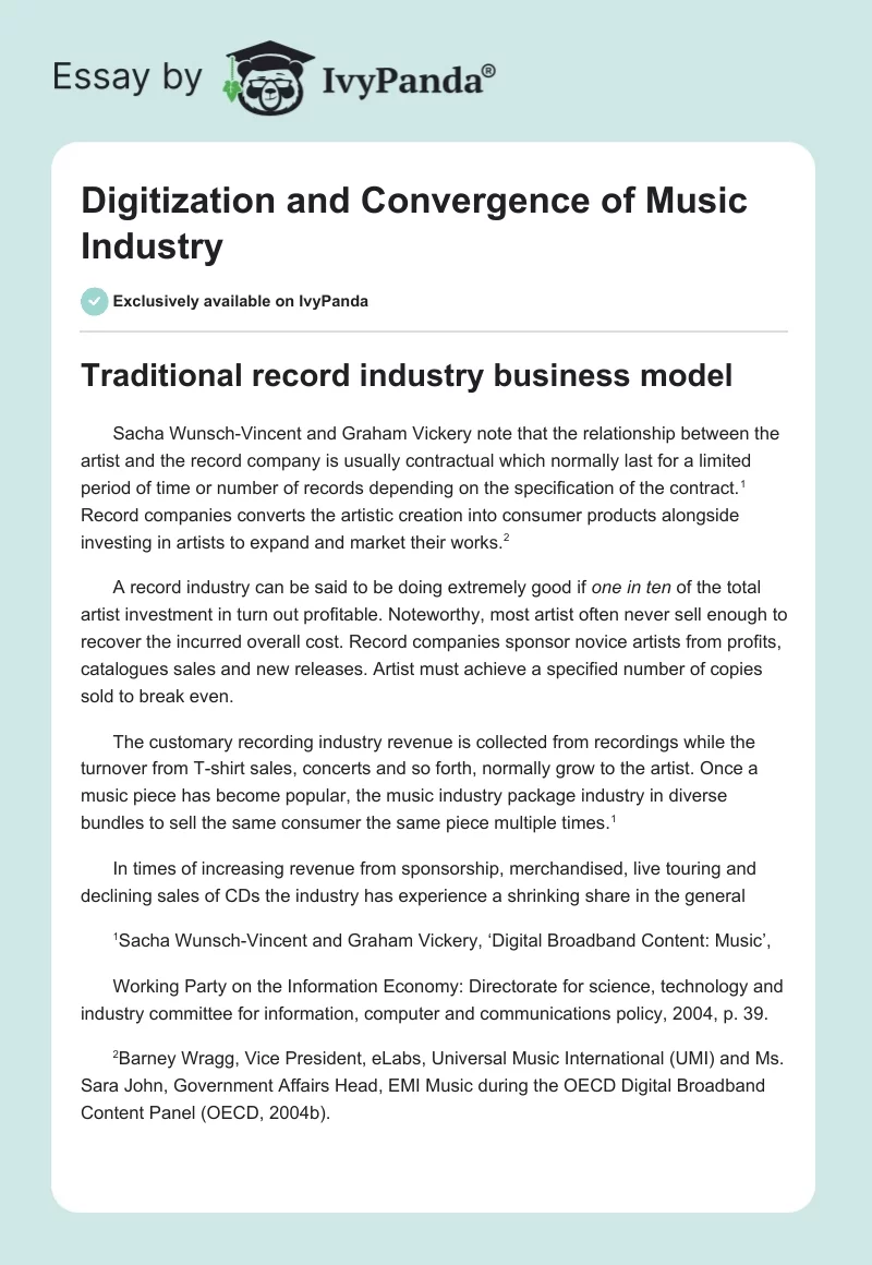 Digitization and Convergence of Music Industry. Page 1