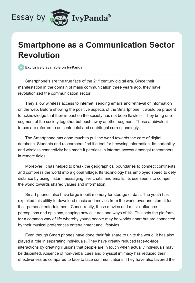 Smartphone as a Communication Sector Revolution. Page 1