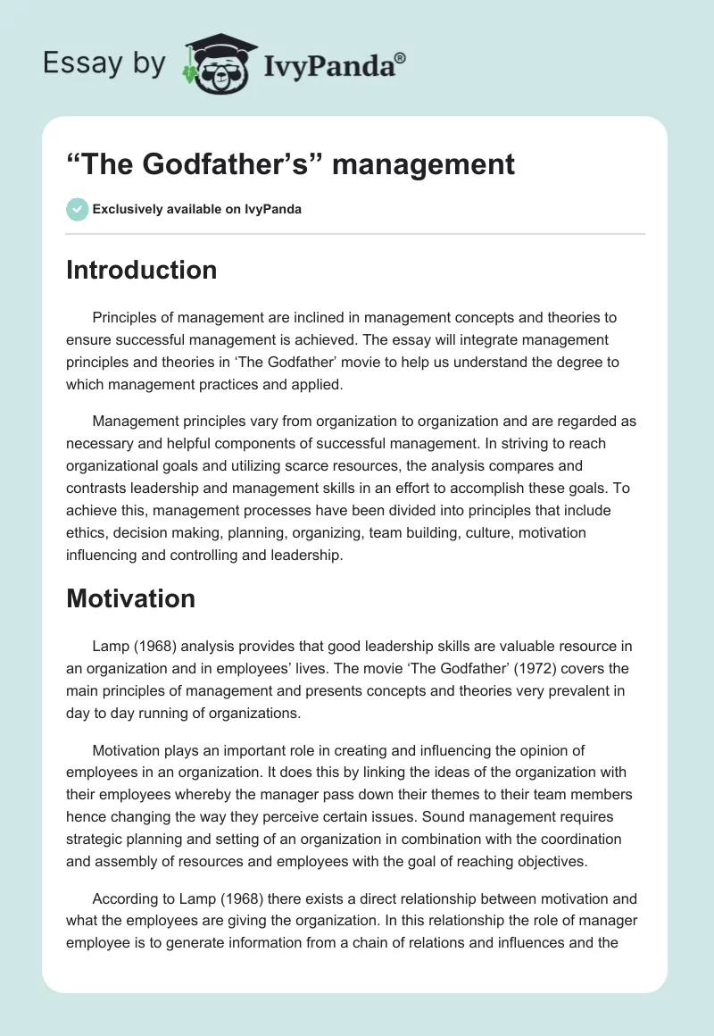 “The Godfather’s” management. Page 1