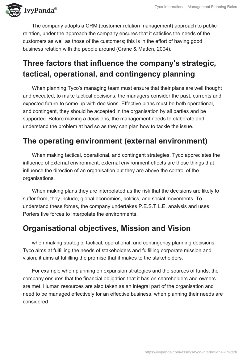 Tyco International: Management Planning Roles. Page 3