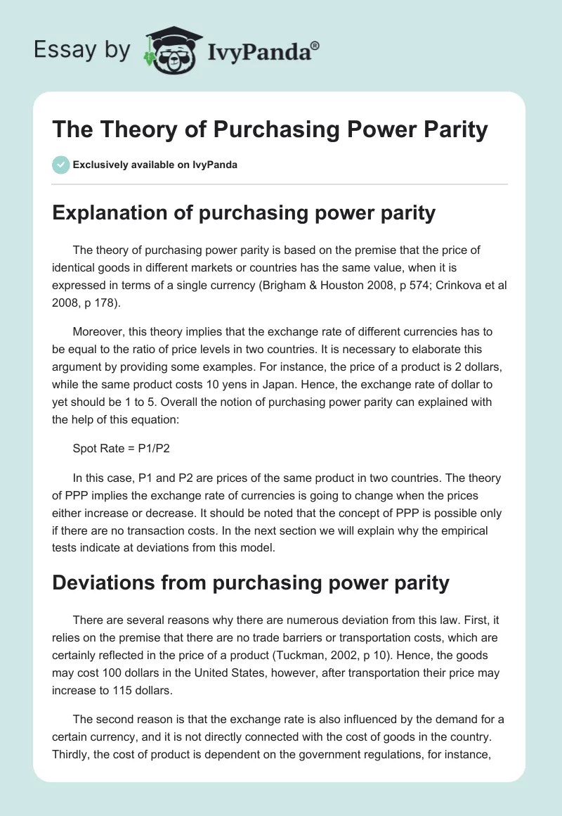 The Theory of Purchasing Power Parity. Page 1