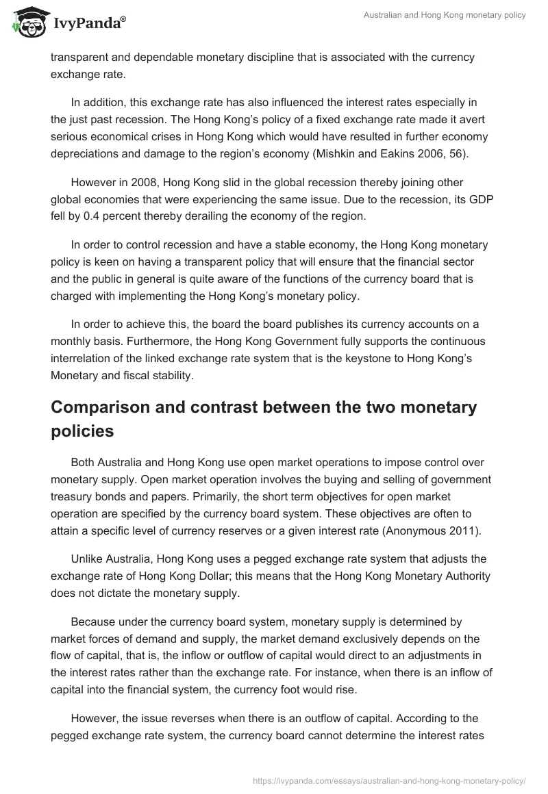 Australian and Hong Kong monetary policy. Page 5