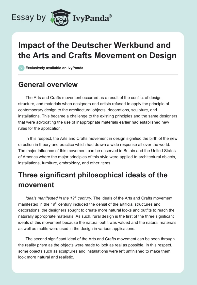 Impact of the Deutscher Werkbund and the Arts and Crafts Movement on Design. Page 1