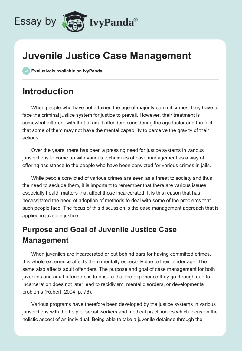 Juvenile Justice Case Management. Page 1