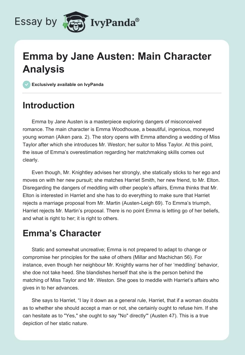"Emma" by Jane Austen: Main Character Analysis. Page 1