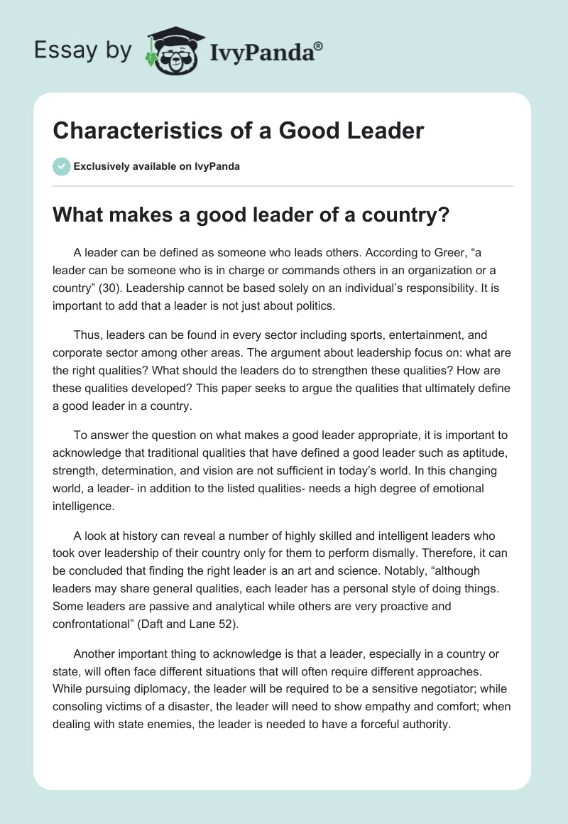 Characteristics of a Good Leader. Page 1