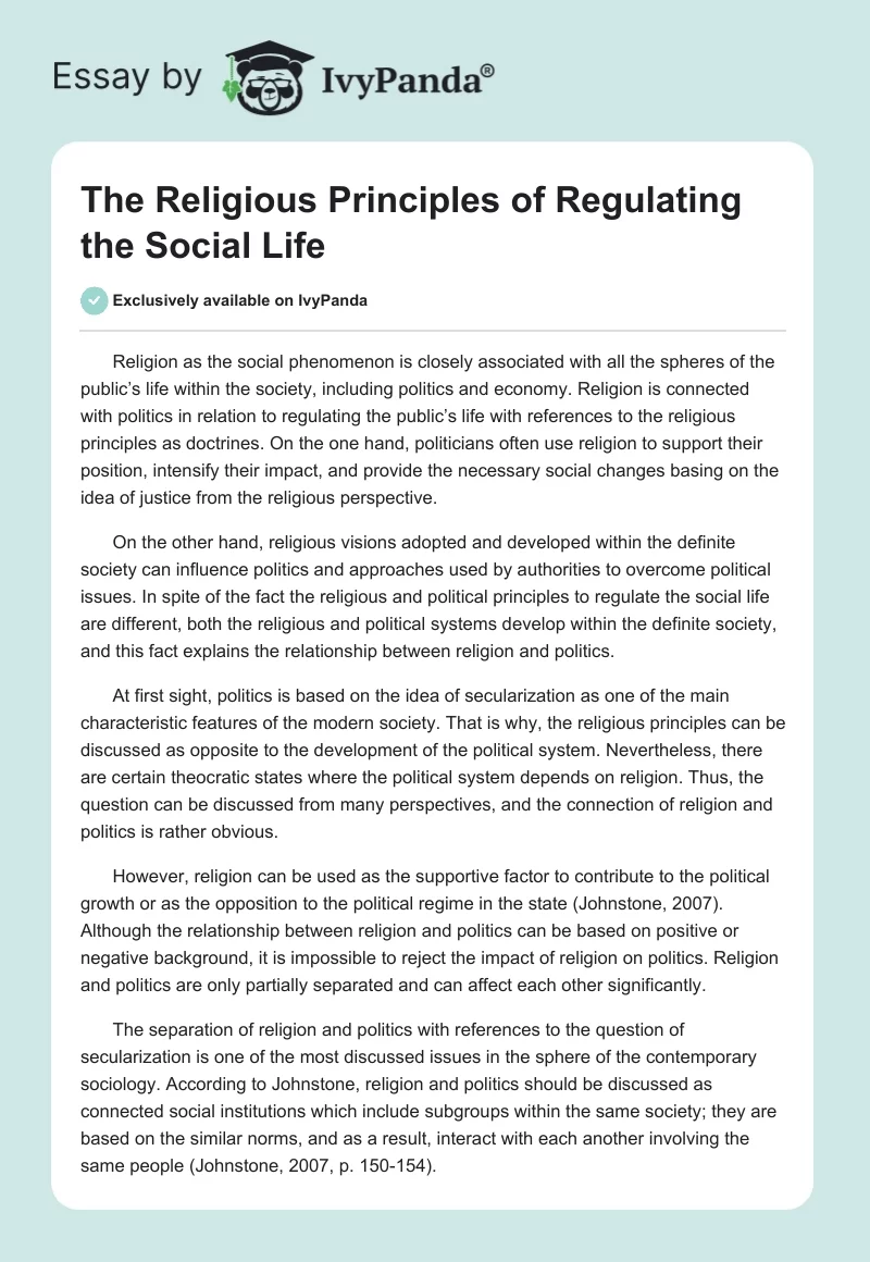 The Religious Principles of Regulating the Social Life. Page 1