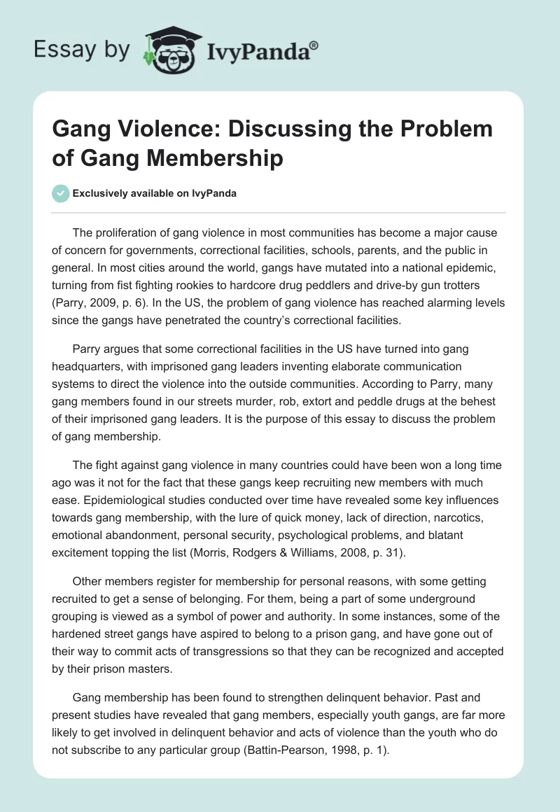 Gang Violence: Discussing the Problem of Gang Membership. Page 1