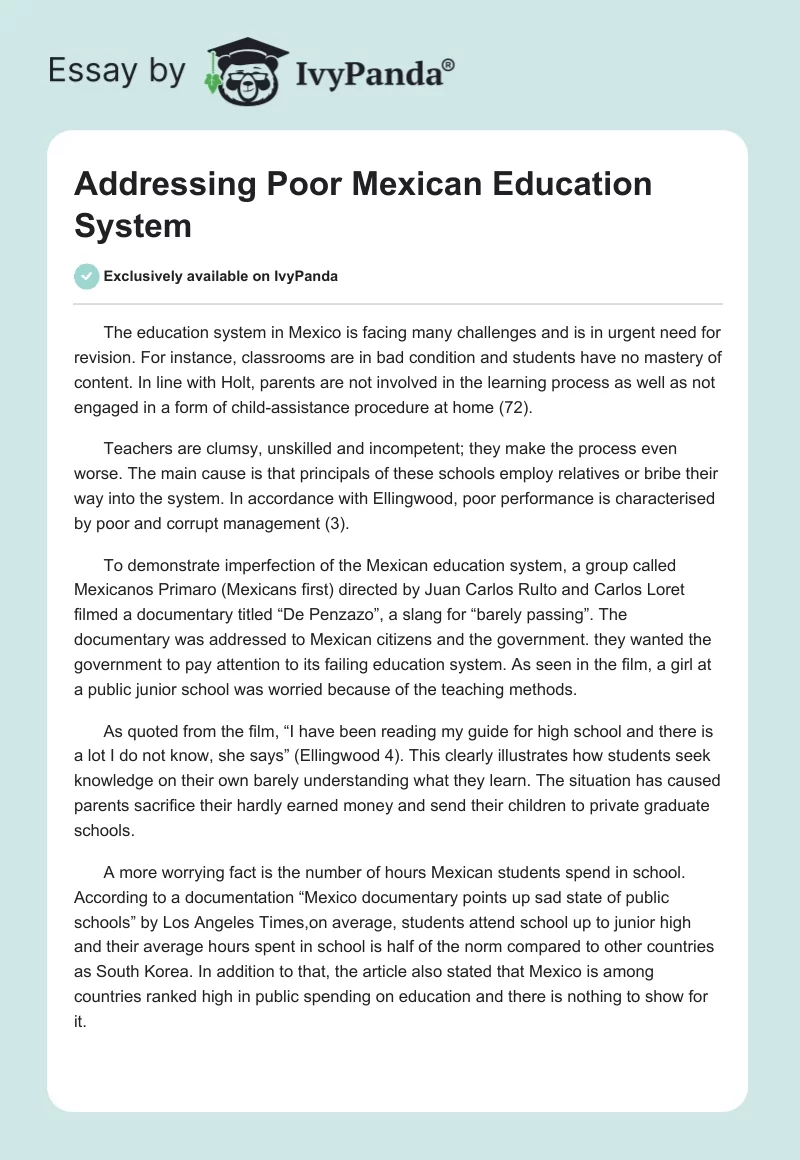 Addressing Poor Mexican Education System. Page 1