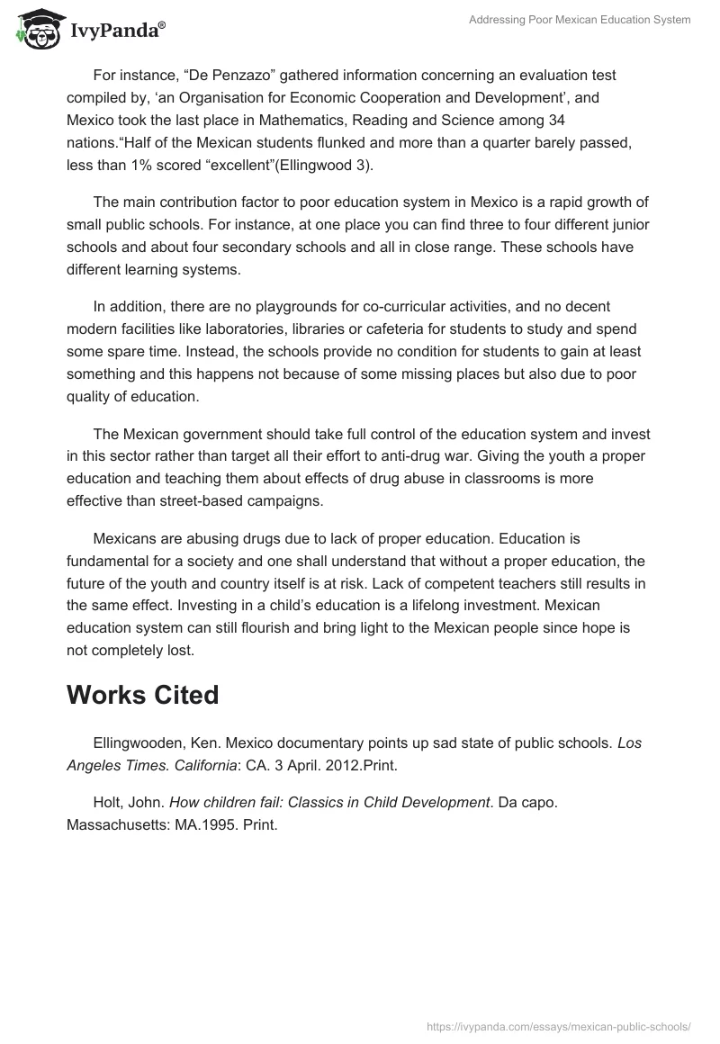 Addressing Poor Mexican Education System. Page 2