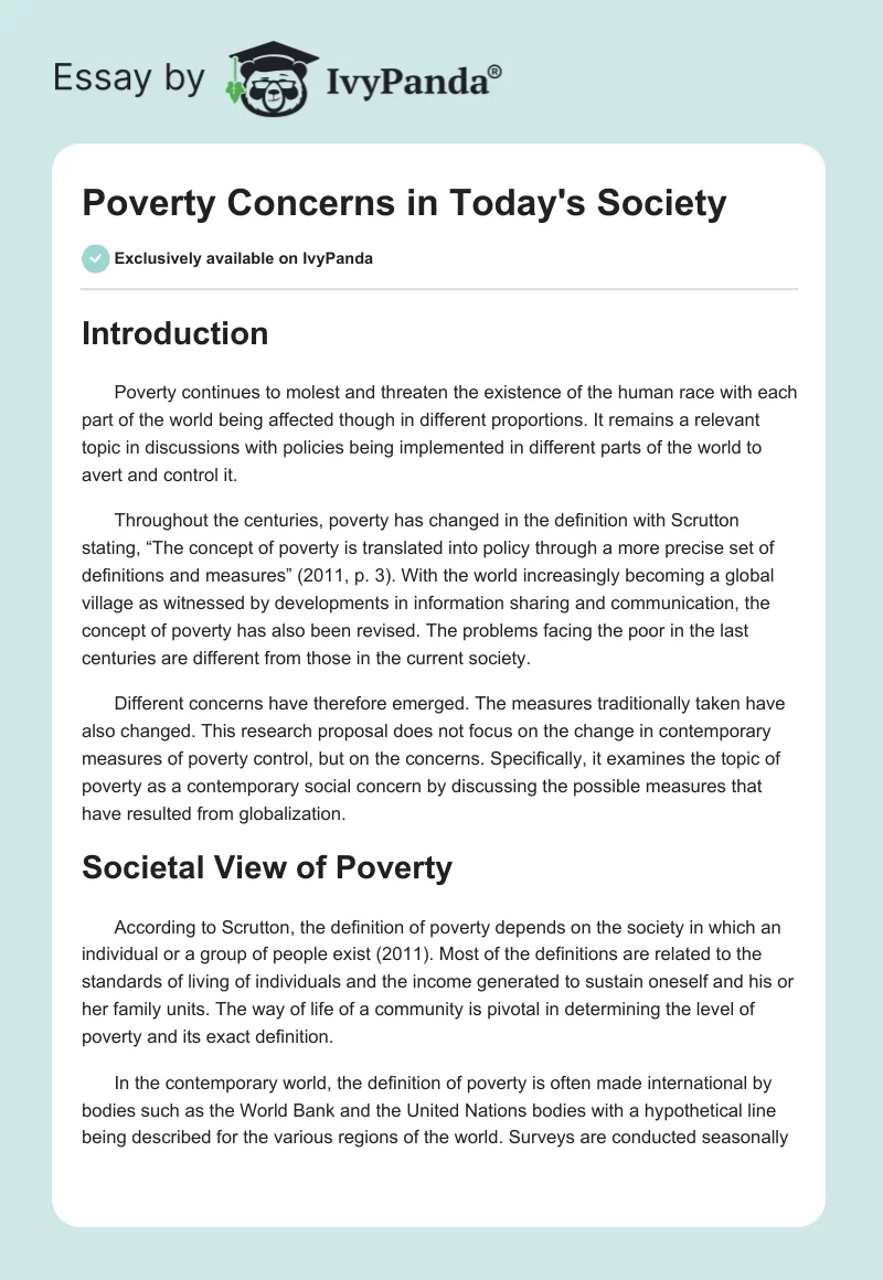 Poverty Concerns in Today's Society. Page 1