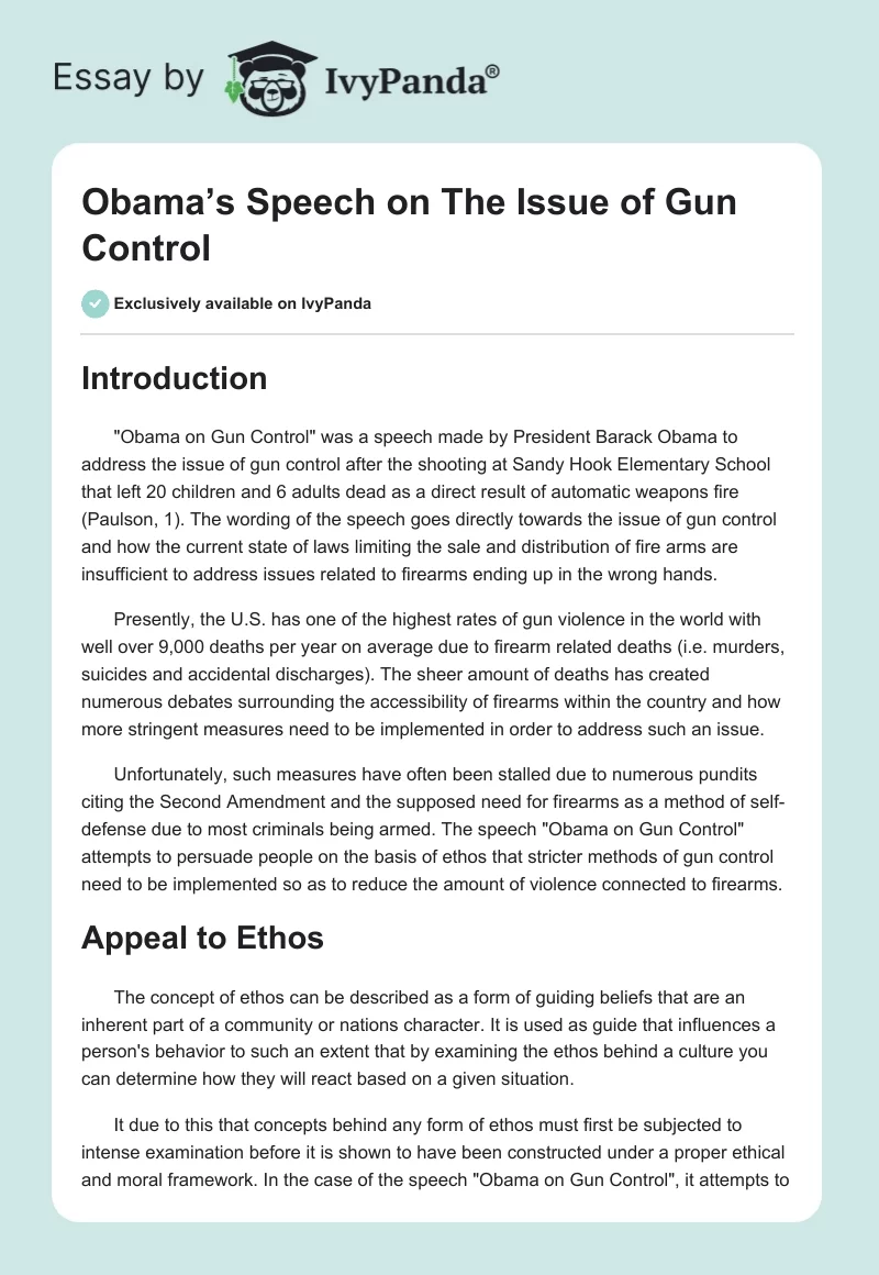 Obama’s Speech on the Issue of Gun Control. Page 1