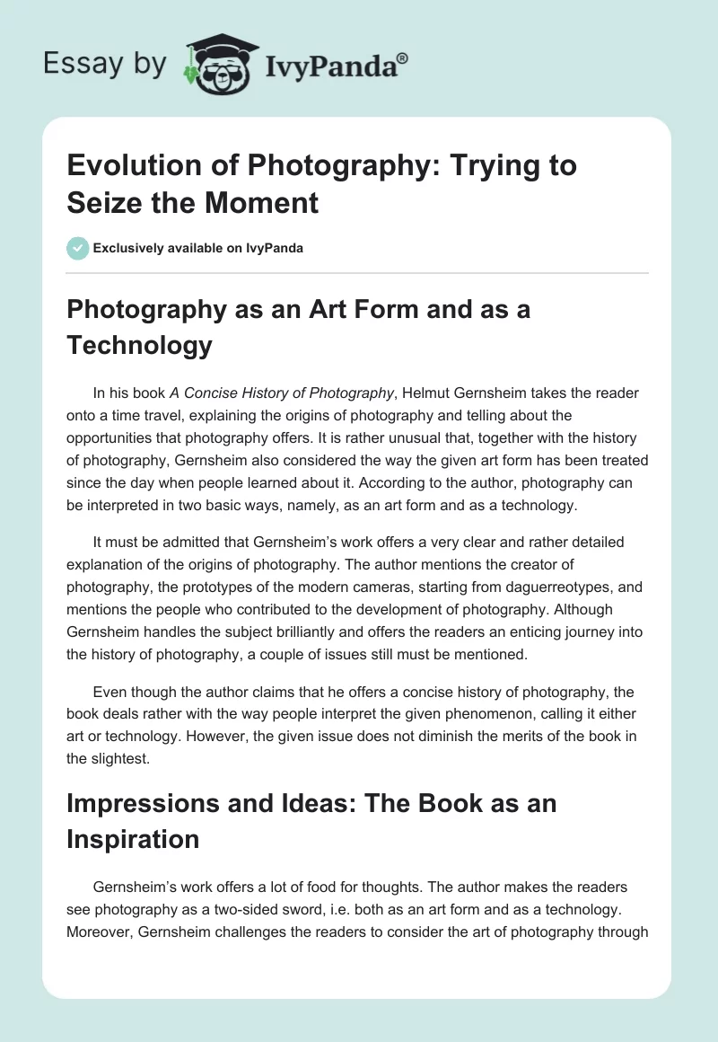 Evolution of Photography: Trying to Seize the Moment. Page 1