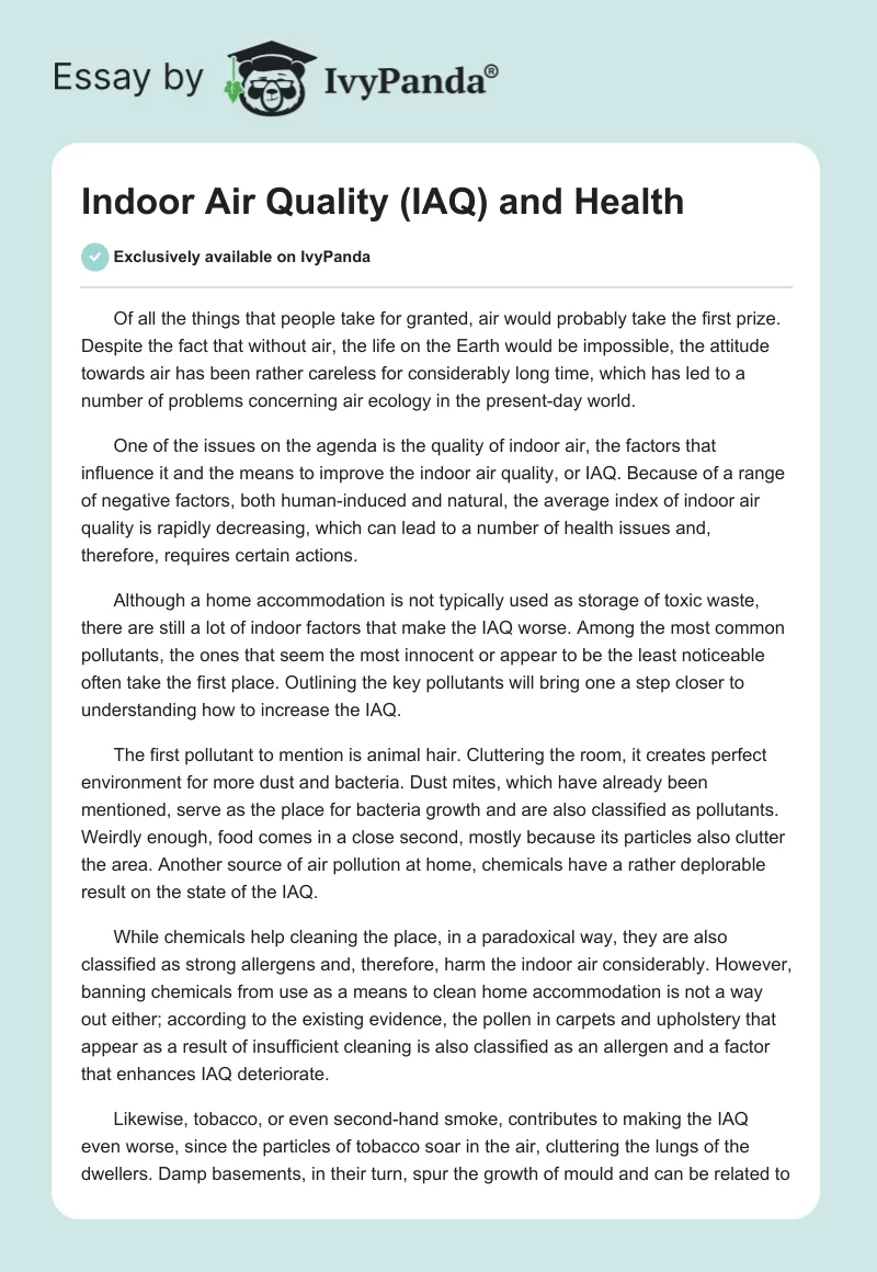 Indoor Air Quality (IAQ) and Health. Page 1