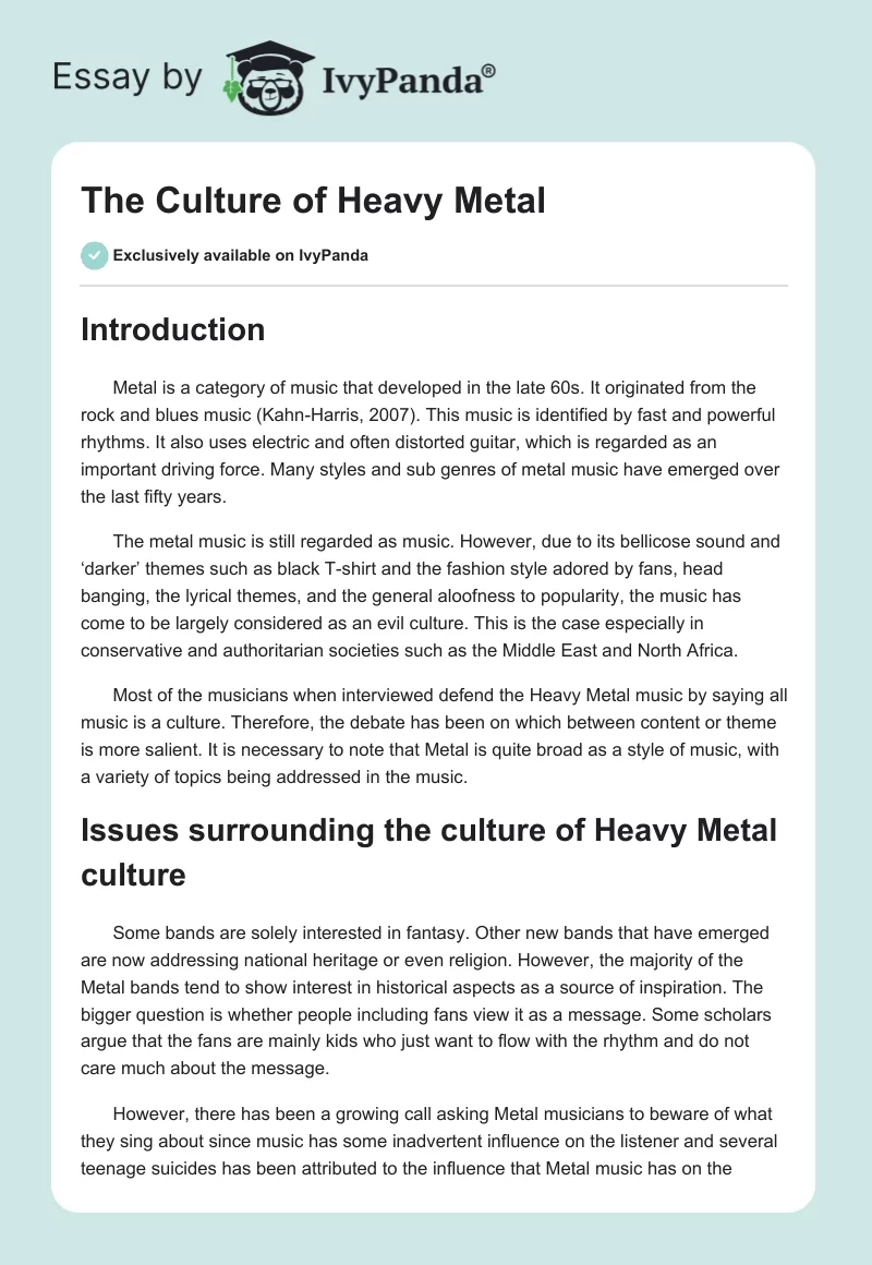 The Culture of Heavy Metal. Page 1