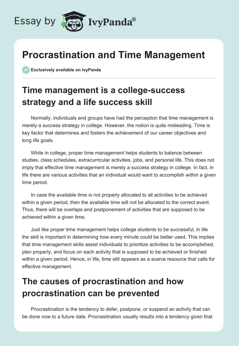 Procrastination and Time Management. Page 1