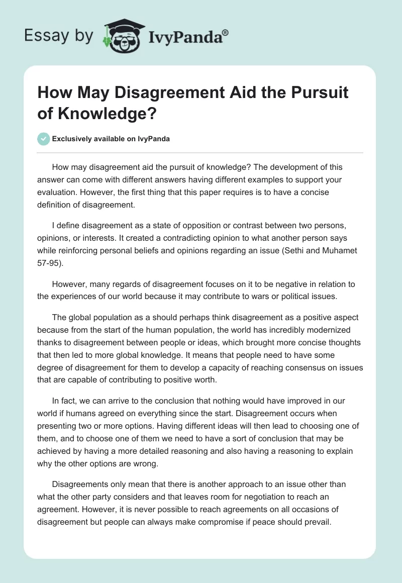 How May Disagreement Aid the Pursuit of Knowledge?. Page 1