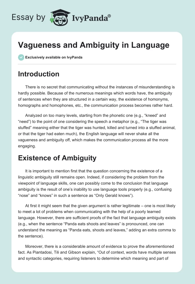 Vagueness and Ambiguity in Language. Page 1