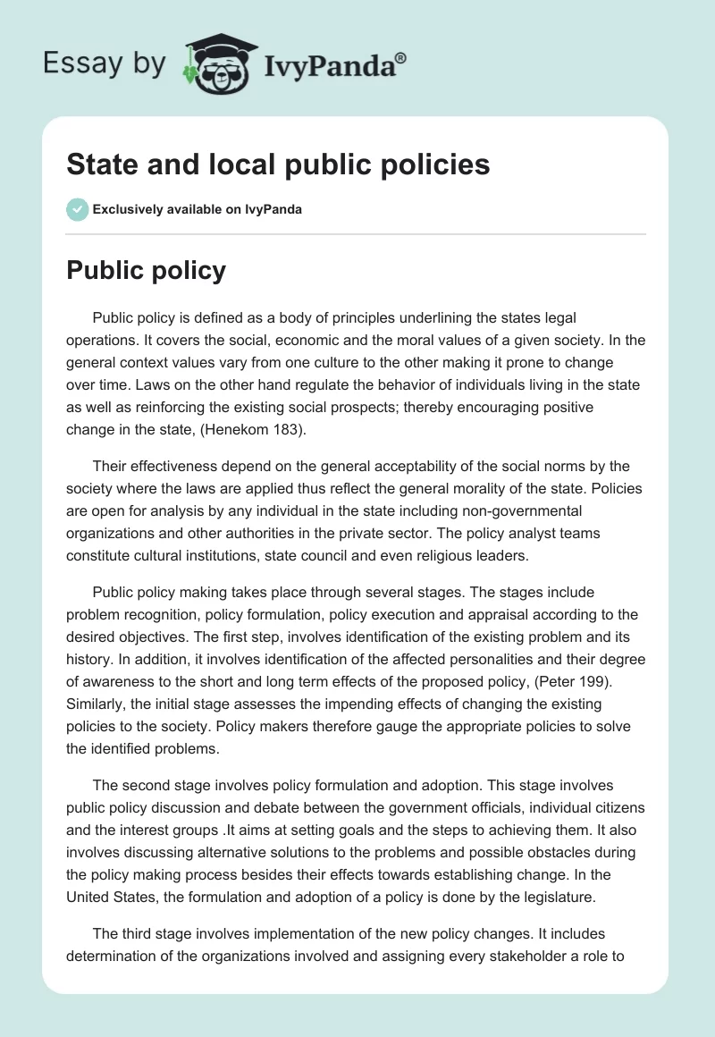 State and local public policies. Page 1