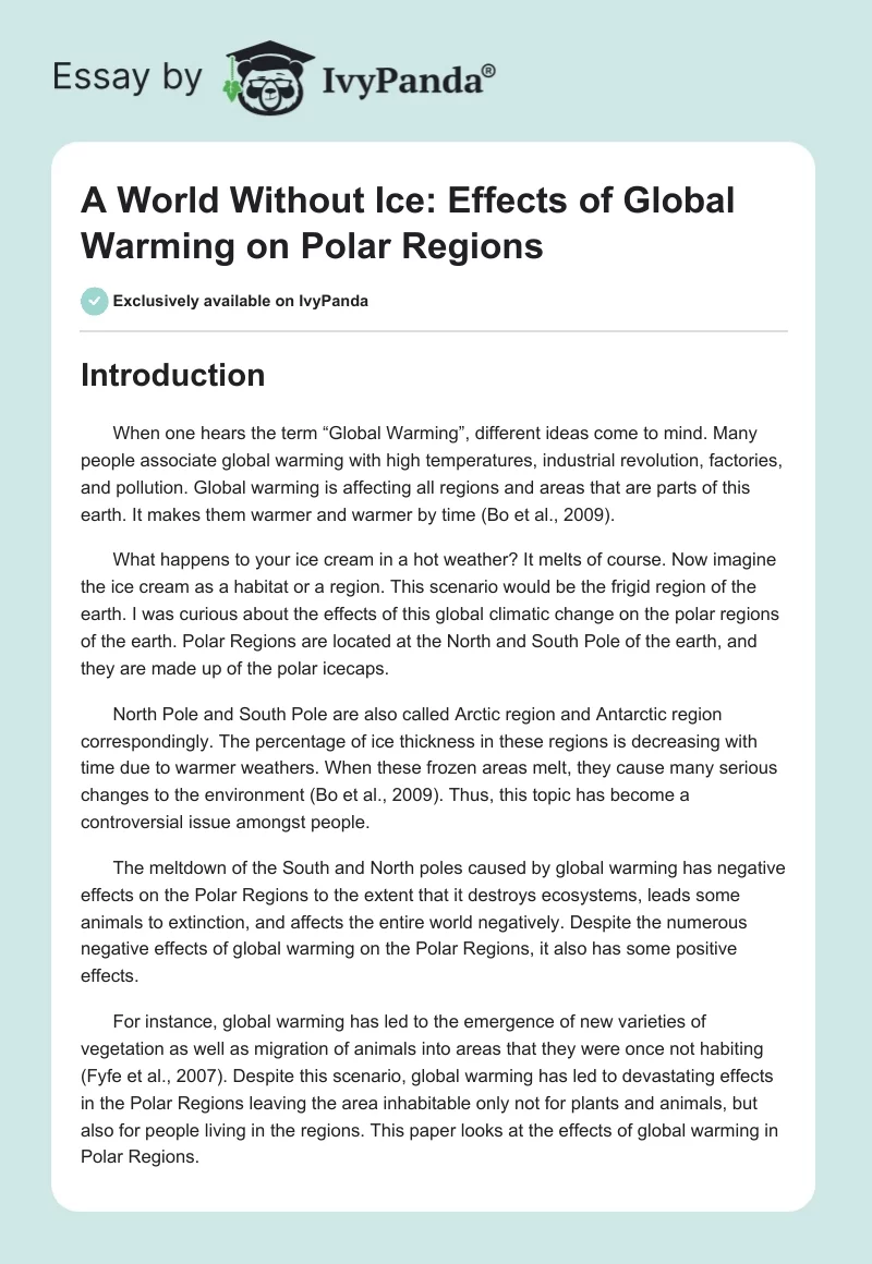 A World Without Ice: Effects of Global Warming on Polar Regions. Page 1