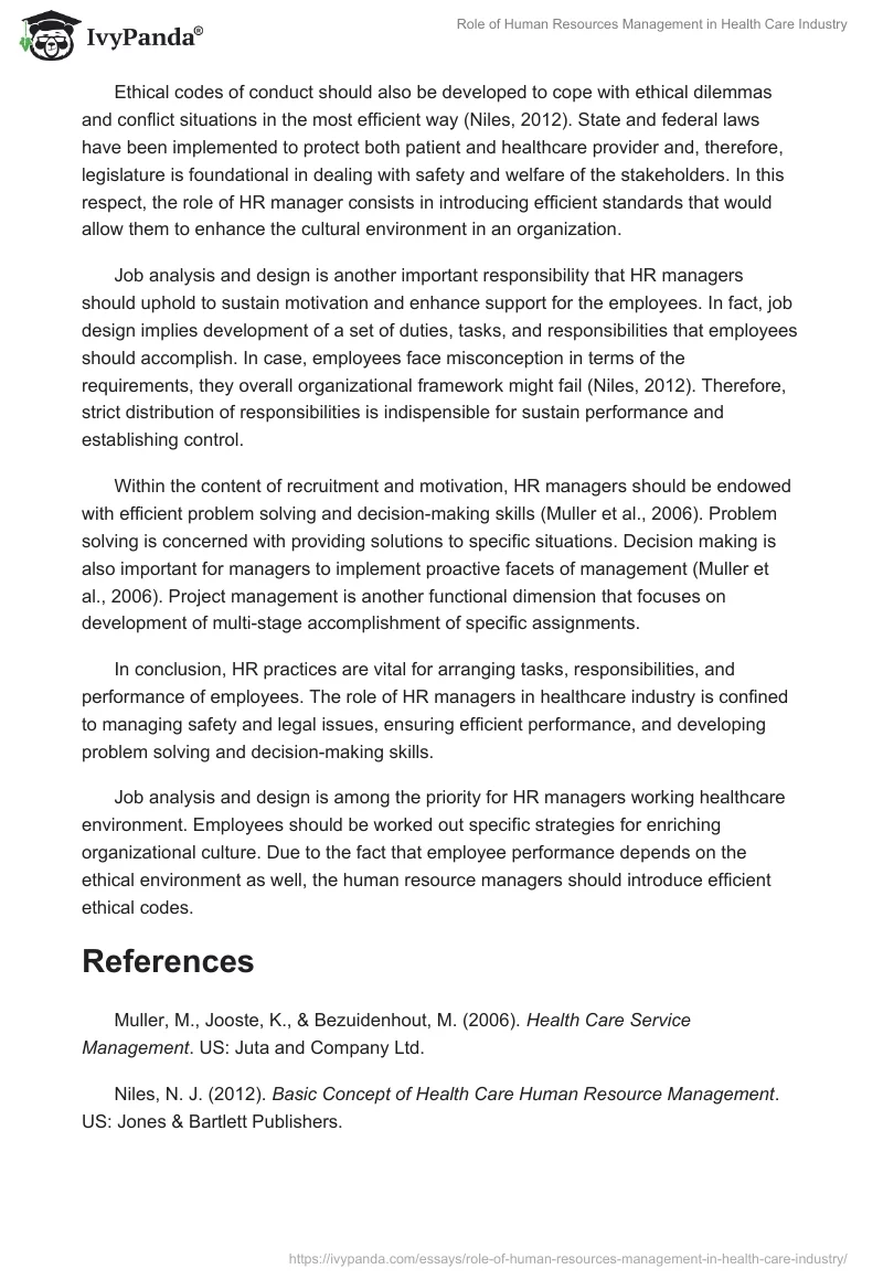 Role of Human Resources Management in Health Care Industry. Page 2