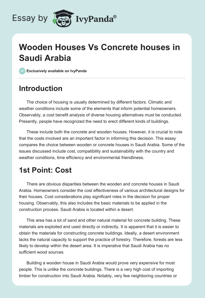 Wooden Houses Vs Concrete houses in Saudi Arabia. Page 1