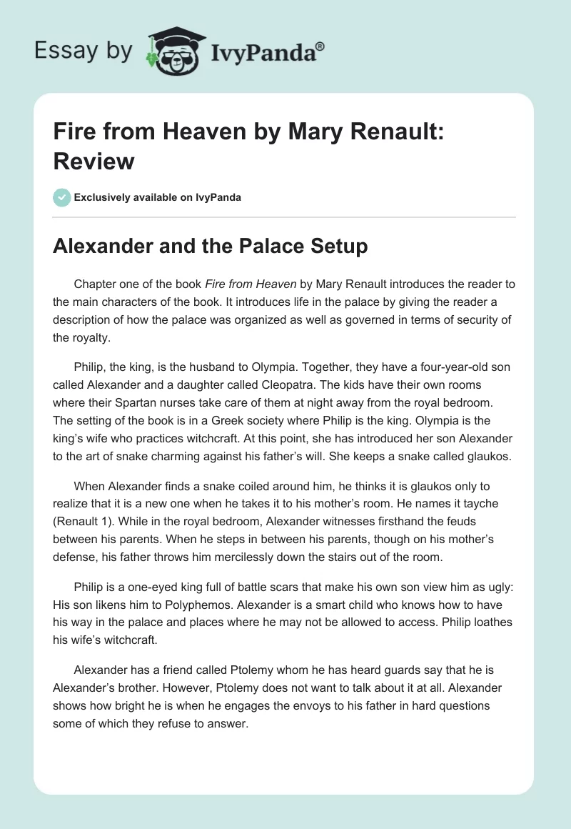 "Fire from Heaven" by Mary Renault: Review. Page 1