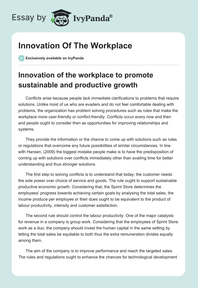 Innovation Of The Workplace. Page 1