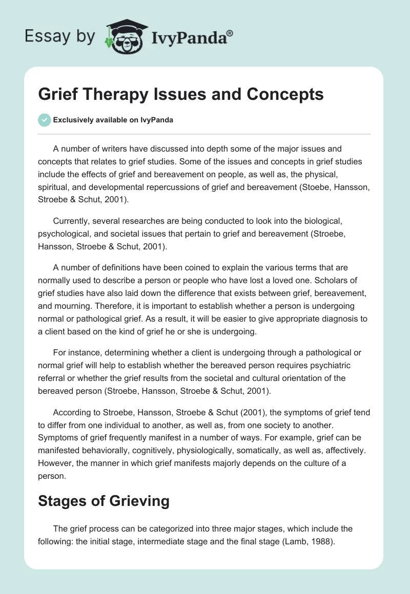 Grief Therapy Issues and Concepts. Page 1