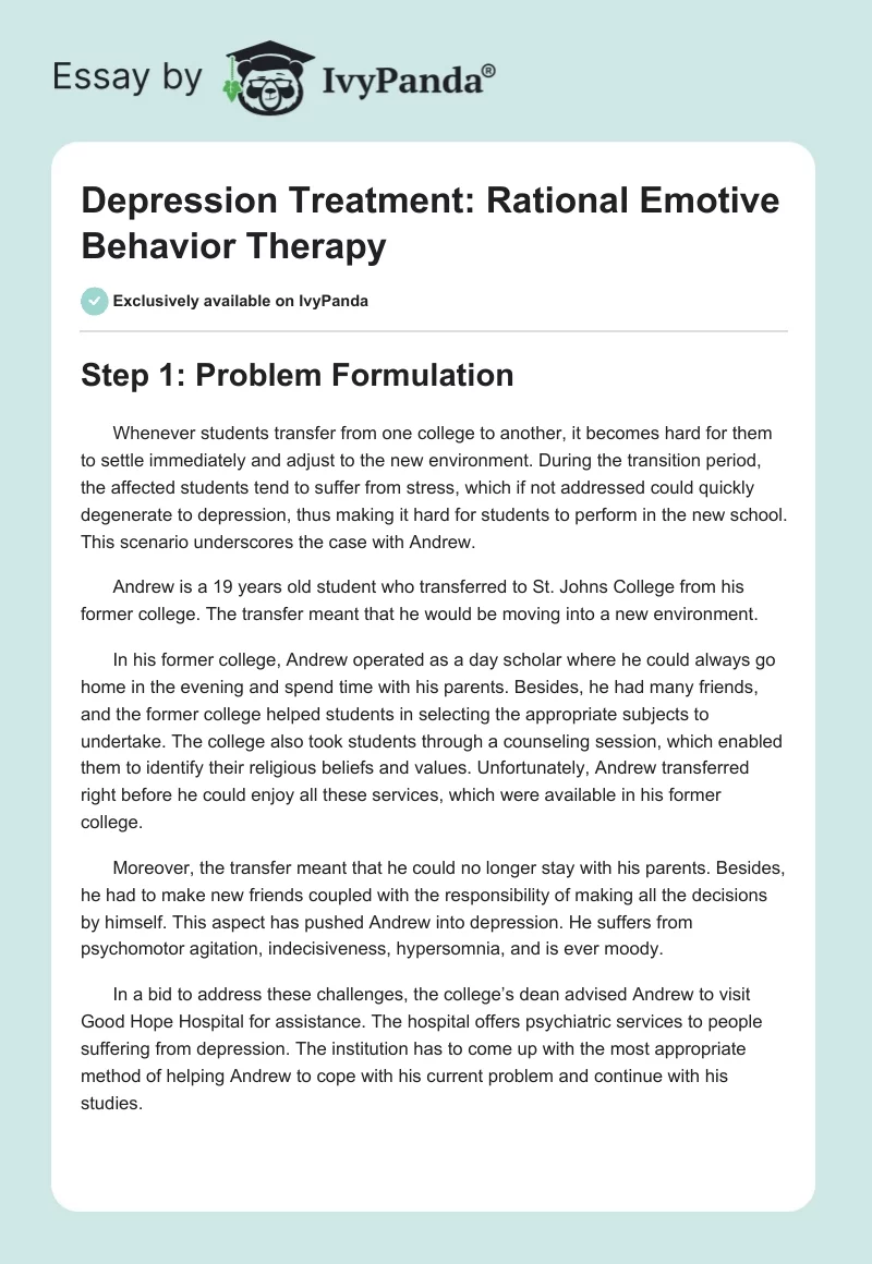 Depression Treatment: Rational Emotive Behavior Therapy. Page 1