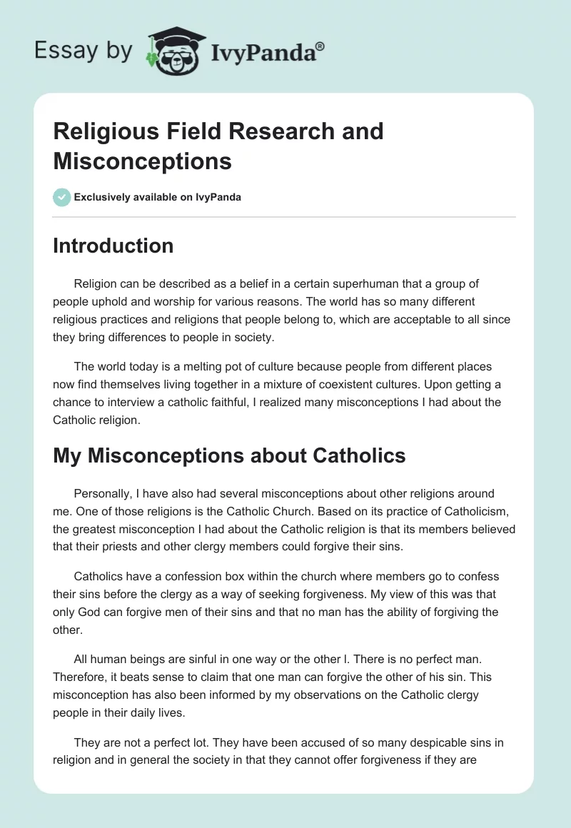 Religious Field Research and Misconceptions. Page 1