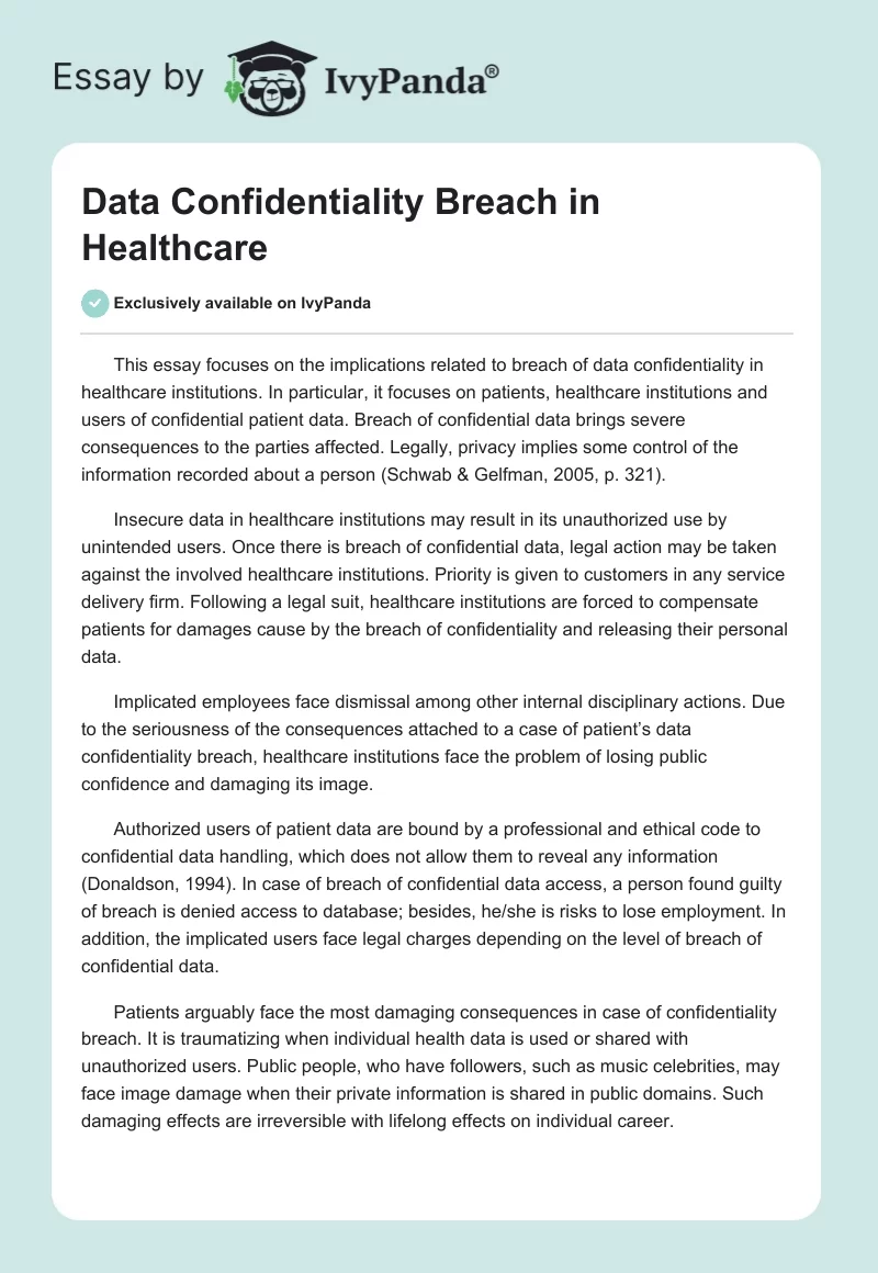 Data Confidentiality Breach in Healthcare. Page 1