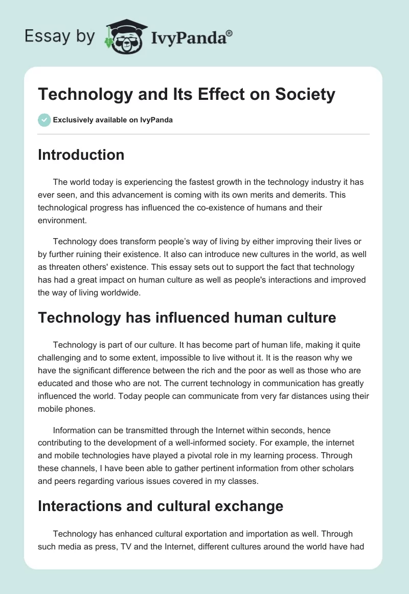Technology and Its Effect on Society. Page 1