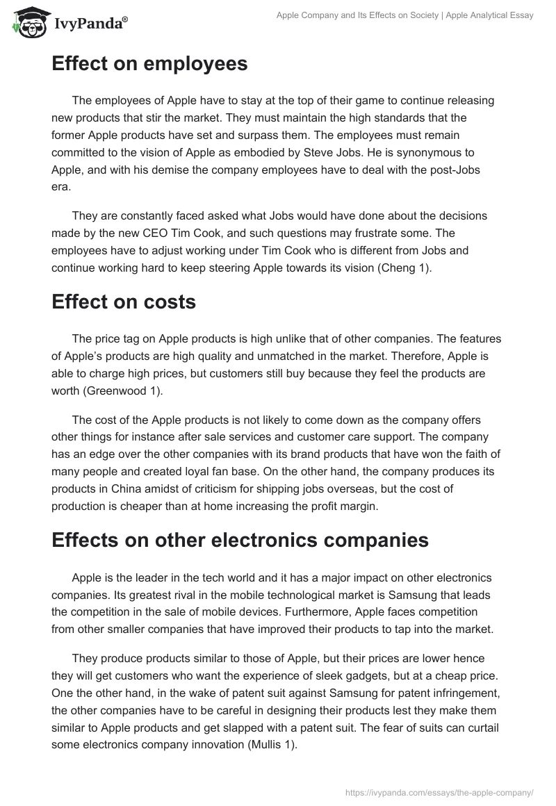 Apple Company and Its Effects on Society | Apple Analytical Essay. Page 2