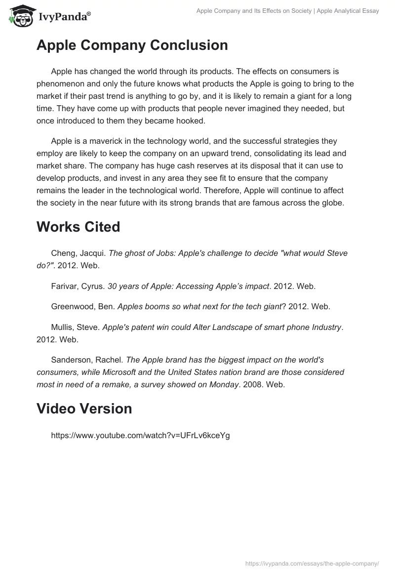 Apple Company and Its Effects on Society | Apple Analytical Essay. Page 3