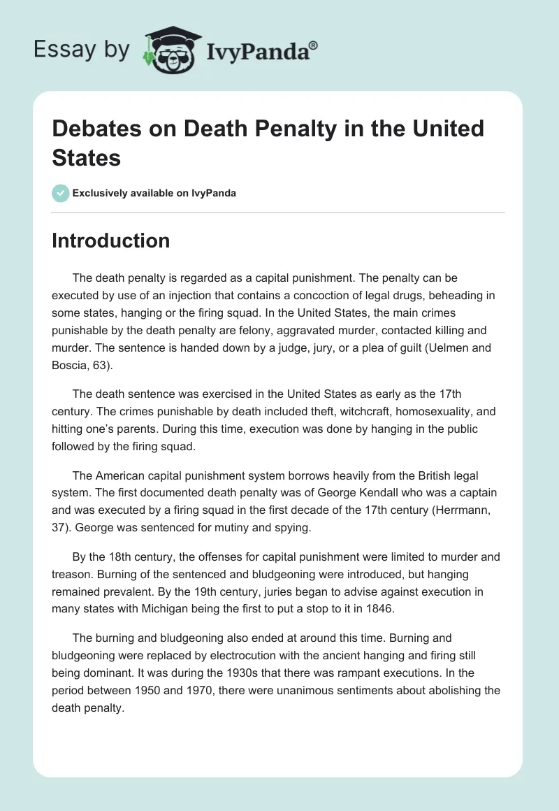 Debates on Death Penalty in the United States. Page 1
