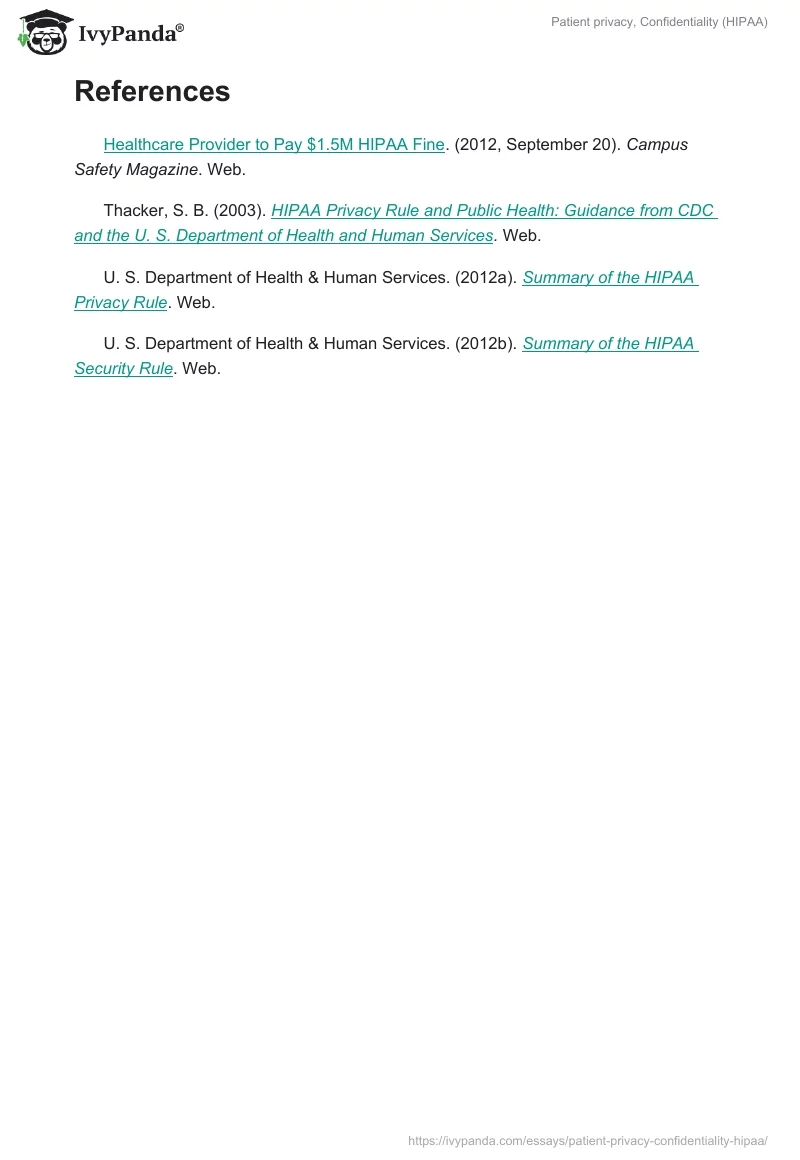 Patient privacy, Confidentiality (HIPAA). Page 4