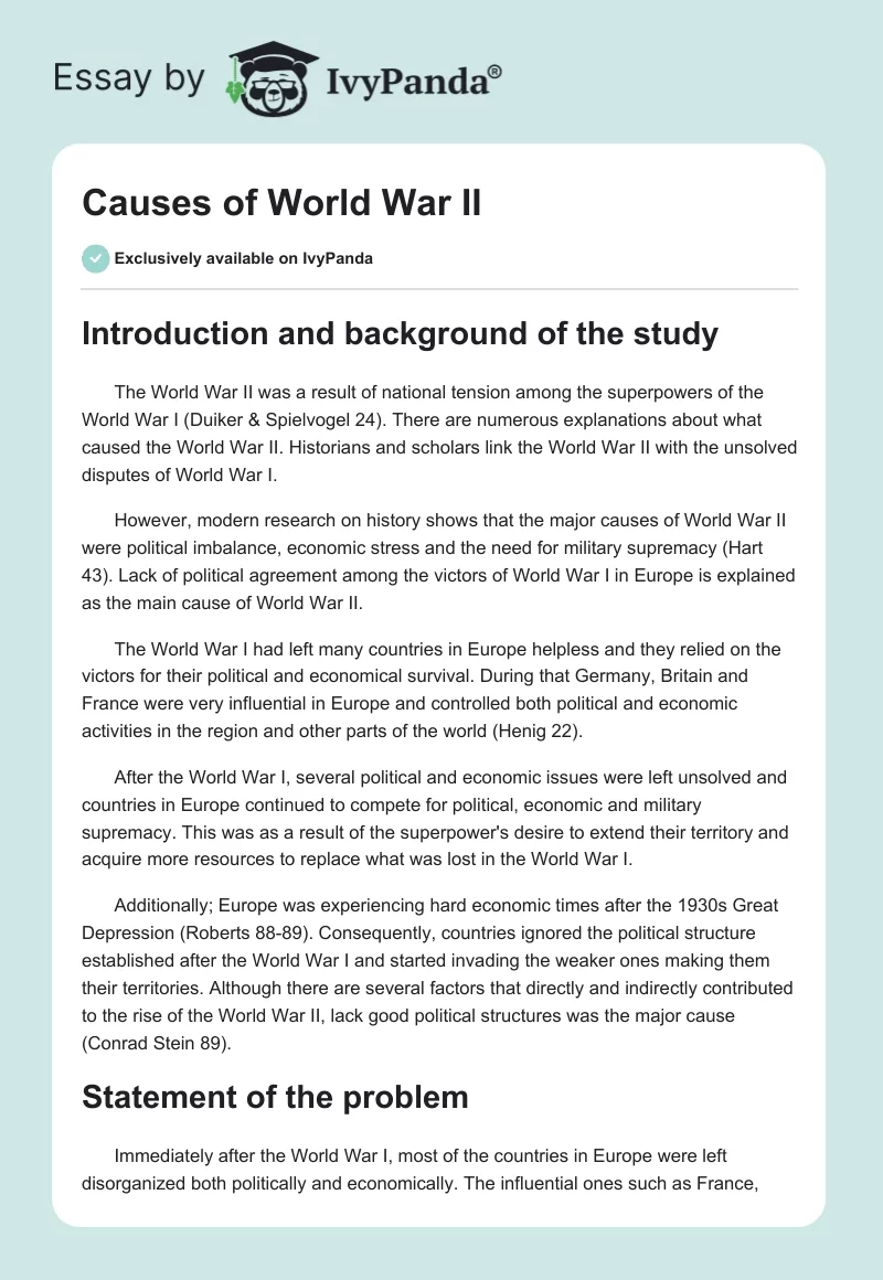 Causes of World War II. Page 1