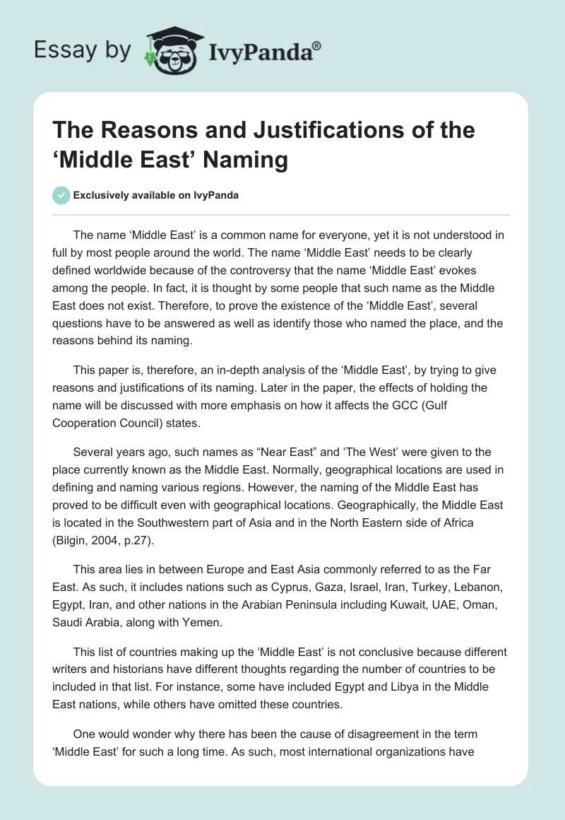 The Reasons and Justifications of the ‘Middle East’ Naming. Page 1