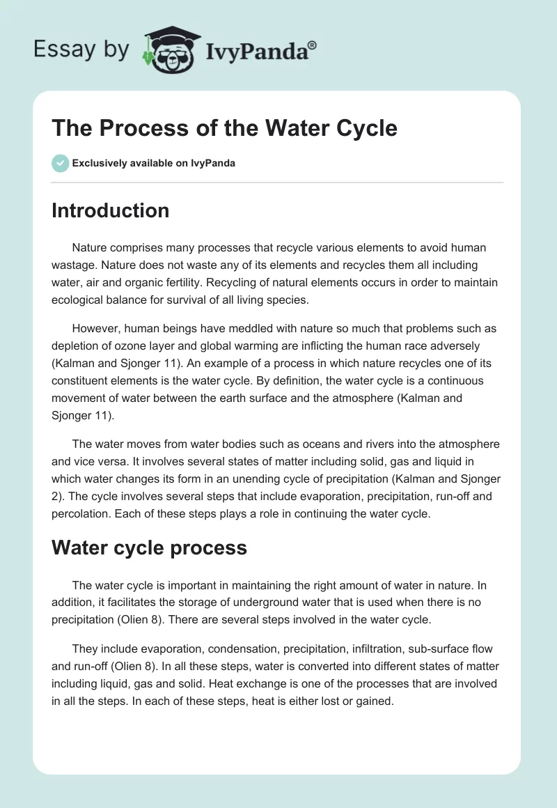 The Process of the Water Cycle. Page 1