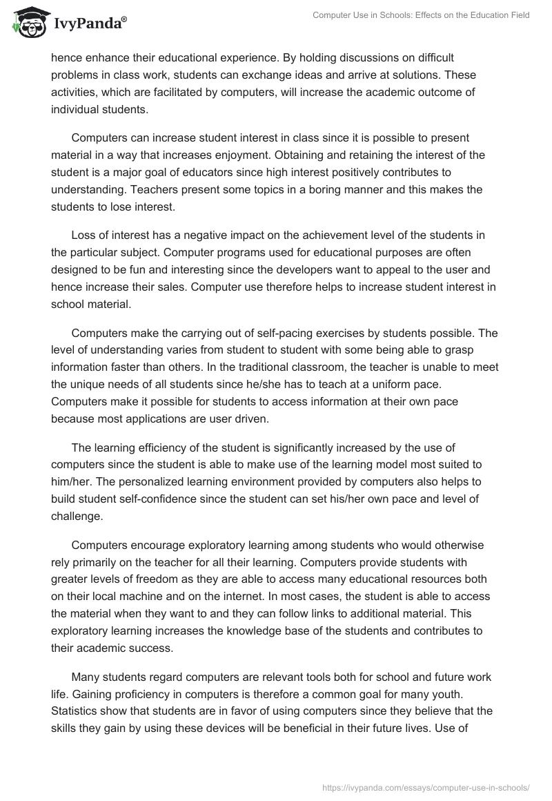 Computer Use in Schools: Effects on the Education Field. Page 2