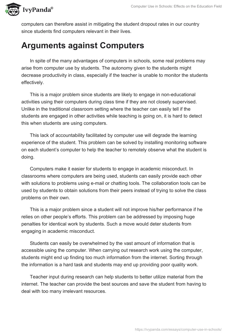 Computer Use in Schools: Effects on the Education Field. Page 3